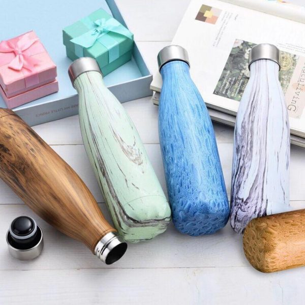 Stainless Steel Water Flasks with Marble Textured Design