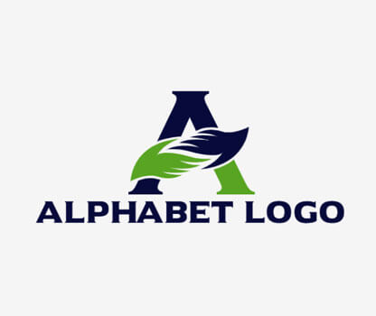 alphabet logo letter A merged with leaf