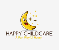 daycare logo design with banana in moon shape and stars