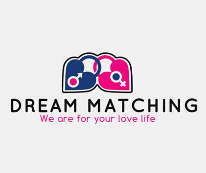 matchmaking logo with two locked hearts with male and female signs