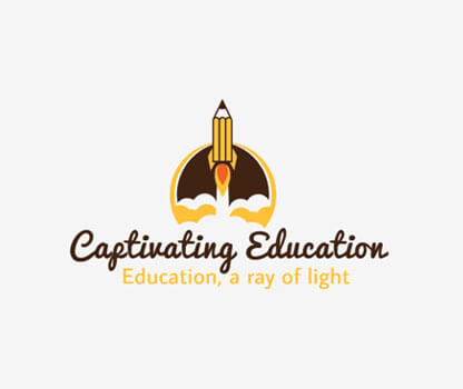 education logo with pencil merged with rocket and clouds 