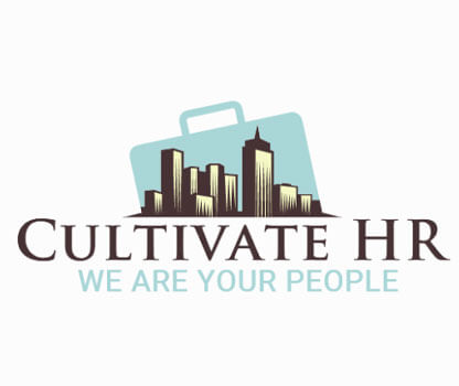 employment HR logo design with cityscape inside briefcase