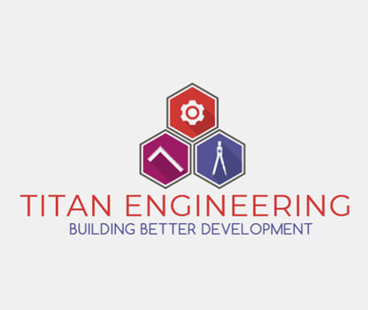 engineering logo with tools in three hexagon shapes
