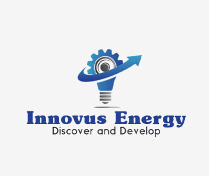 energy logo design gear merged with light bulb and arrow 