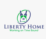 home repair logo design with abstract house and two paint brushes
