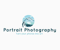 photography logo with photographer taking picture of mountains