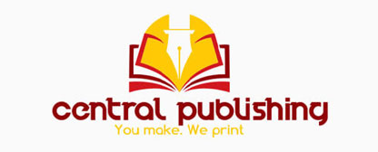 publishing logo with a pen in open book 