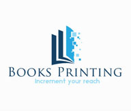 printing logo with book pages merged with pixels 