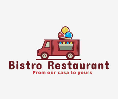 restaurant logo with food truck and three icecream scoops 