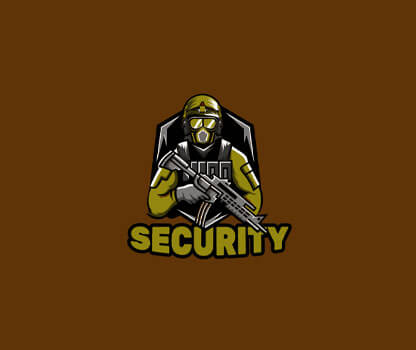 security logo with military fighter holding a gun with shield 