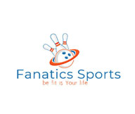 sports logo with three bowling and bowling ball in swoosh 