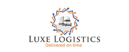 trade logo with moving truck inside abstract shape formed by arrows