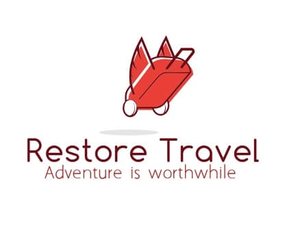 travel agency logo with tourist bus and luggage 