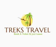 travel logo with palm trees and airplane with sun 
